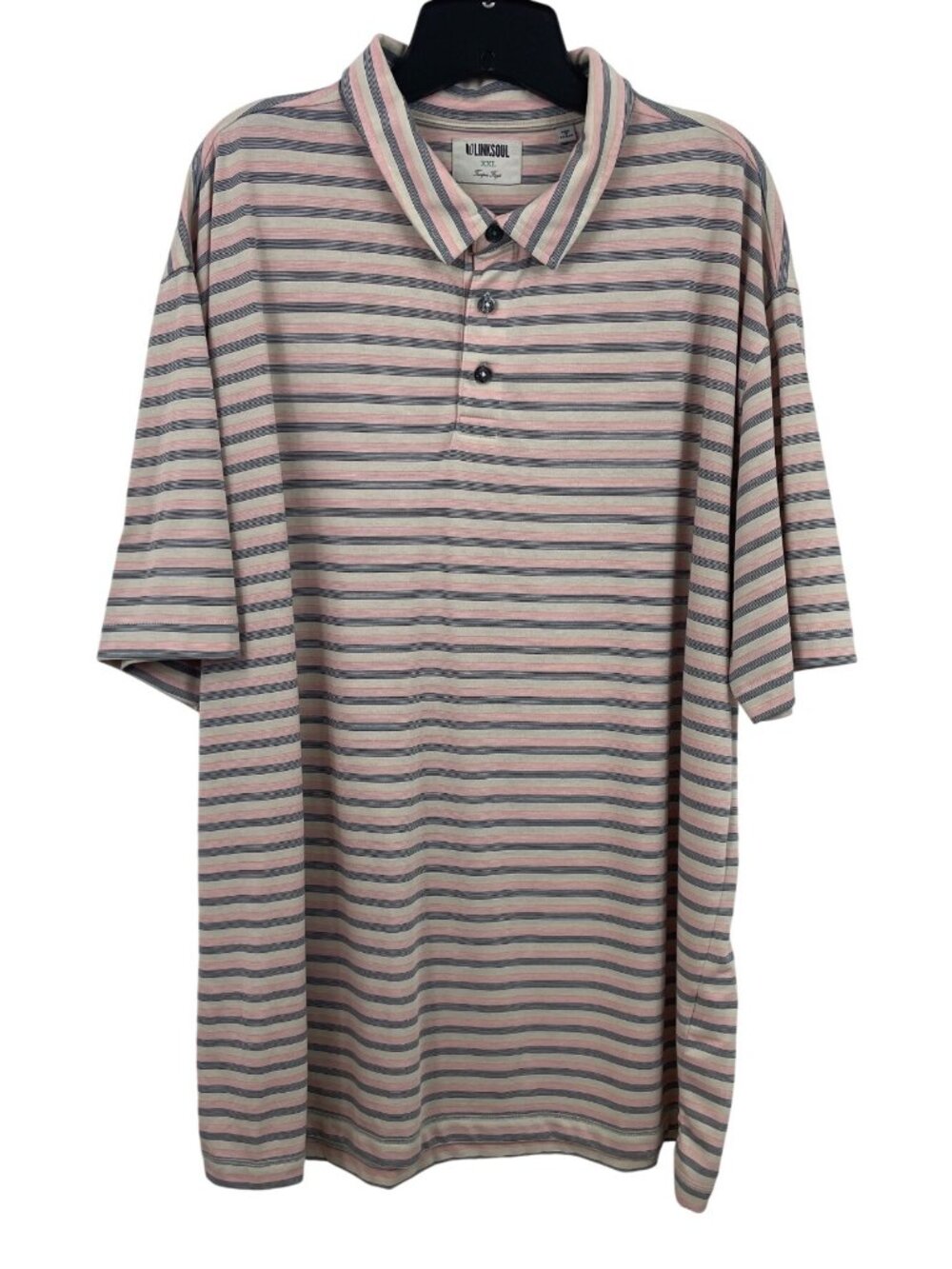 Linksoul Tempus Fugit Short Sleeve Polo Pink & Gray Striped Mens Size XXL